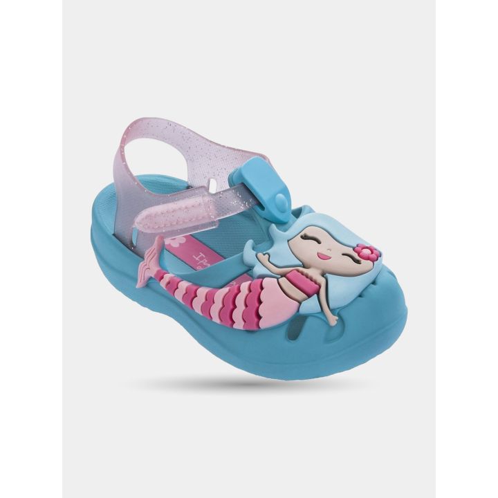 Ciabatta Ipanema bambina celeste con sirenetta, vista di tre quarti