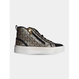 Sneakers alte Michael Kors nere e oro glitter vista laterale con zip