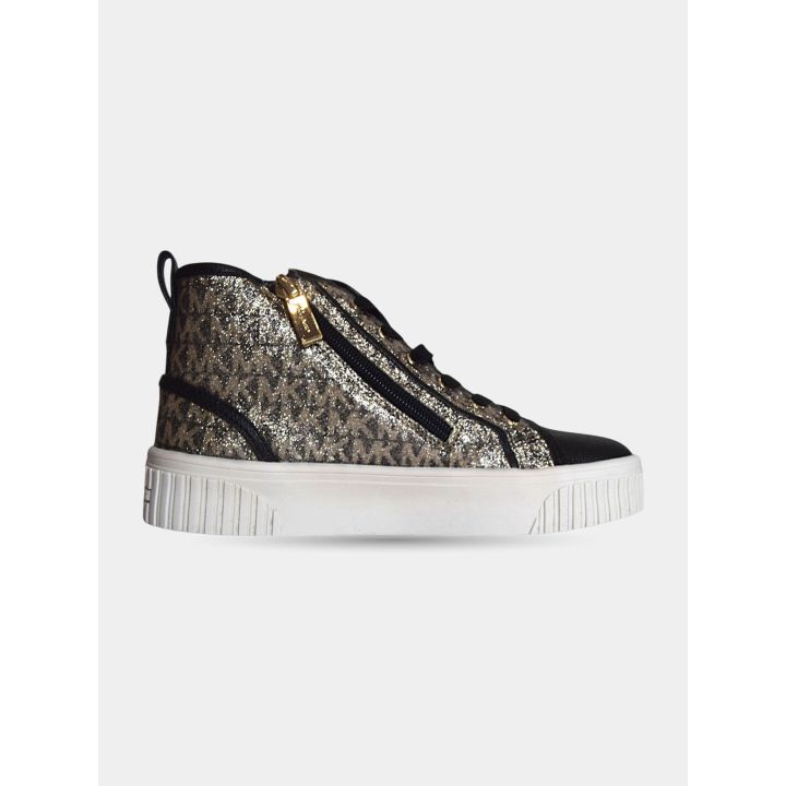 Sneakers alte Michael Kors nere e oro glitter vista laterale con zip
