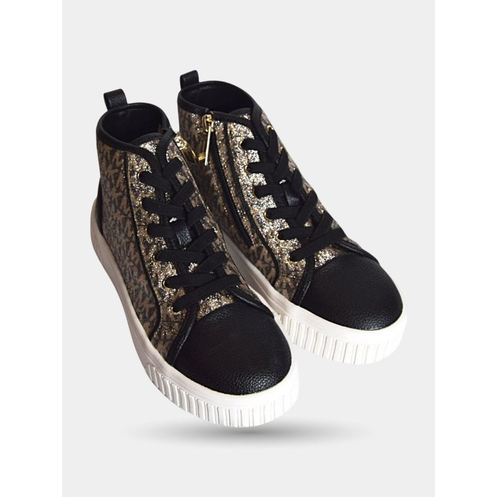Sneakers alte Michael Kors glitter vista di tre quarti con lacci neri