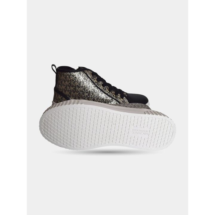 Suola bianca a righe delle sneakers alte Michael Kors glitter