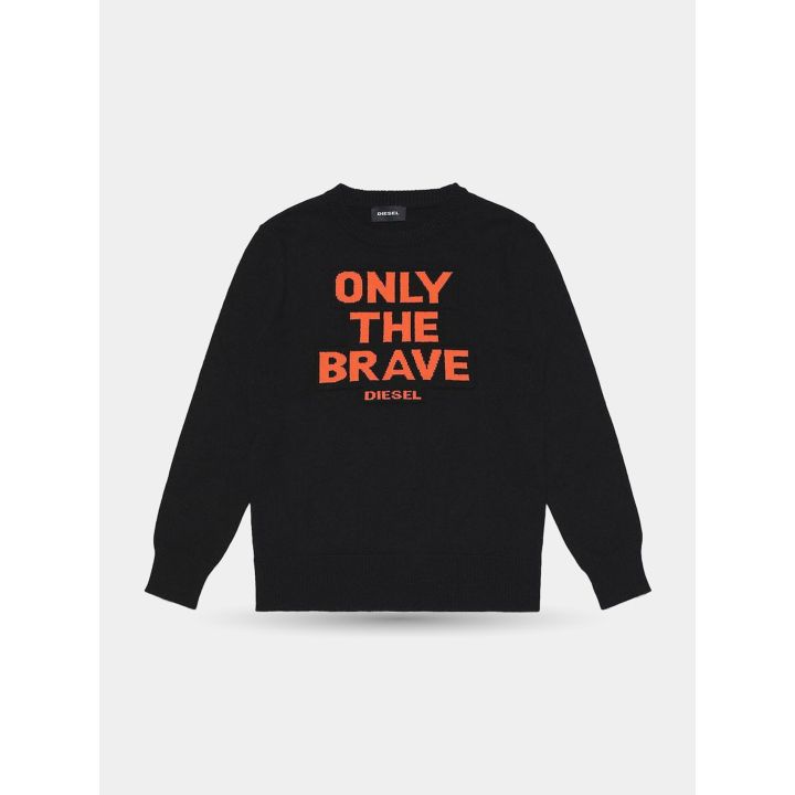 Maglione Diesel nero da ragazzo vista frontale con scritta Only The Brave