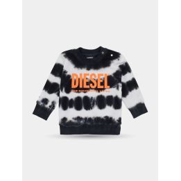 Felpa tie-dye Diesel bianca e nera da neonato con logo arancione