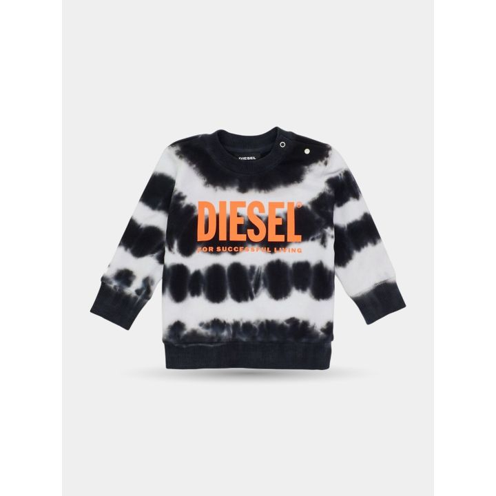 Felpa tie-dye Diesel bianca e nera da neonato con logo arancione
