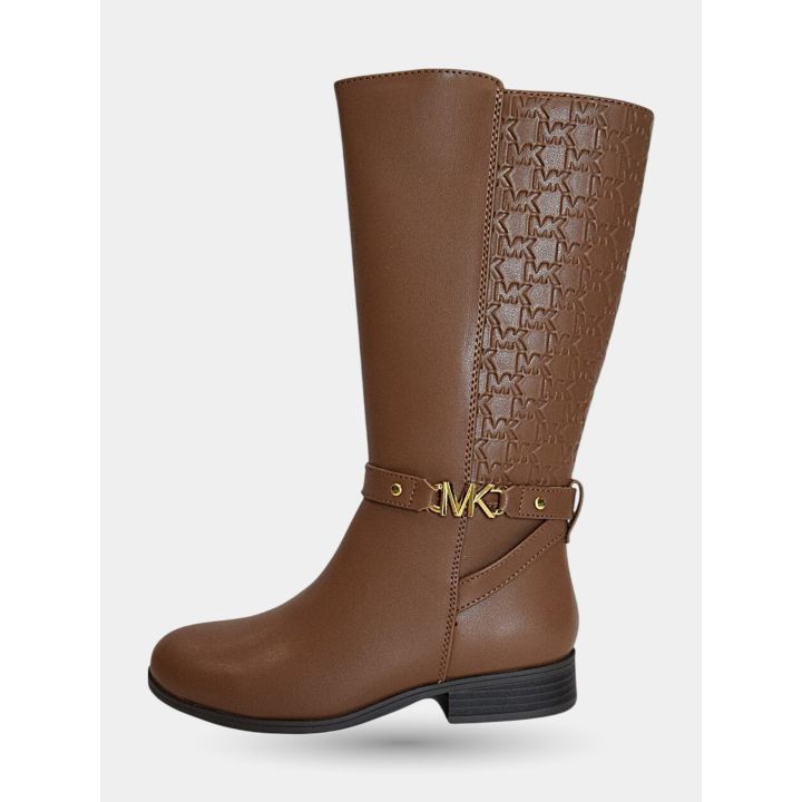 Stivale Michael Kors marrone da bambina vista laterale con logo MK dorato