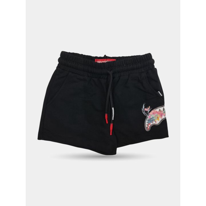 Pantaloncini Sprayground neri con coulisse e puntali rossi