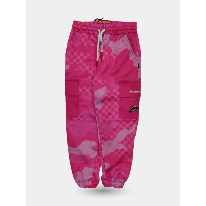Pantalone tuta Sprayground rosa camouflage vista frontale con tasche cargo