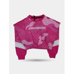 Maglia crop Sprayground rosa camouflage vista frontale con logo bianco
