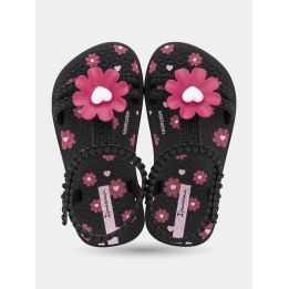 Ciabatte Ipanema bambina nere con fiore rosa viste dall'alto