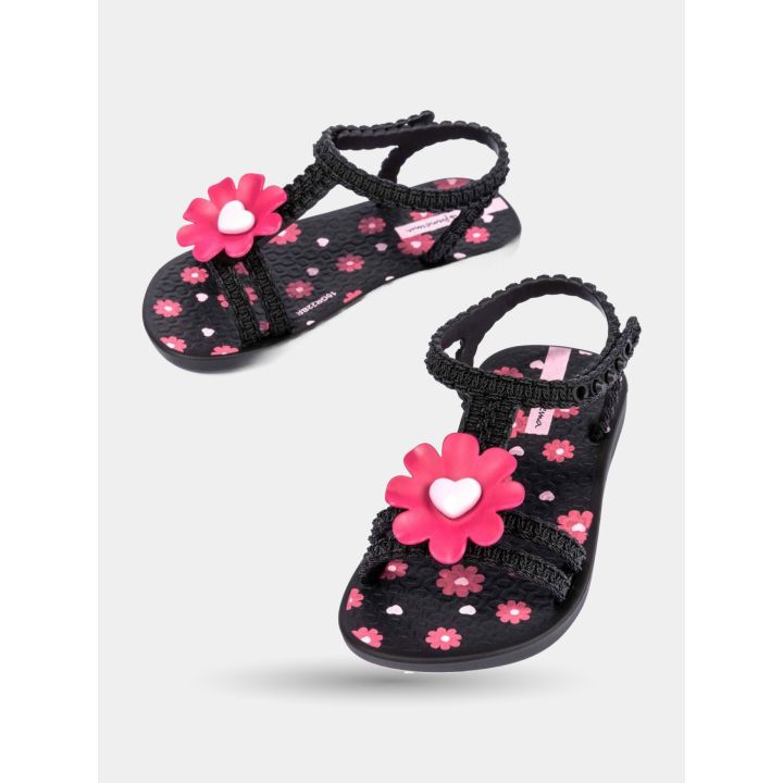 Paio di sandali Ipanema neri con plantare a fiori rosa