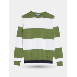 Maglia Liu Jo a righe verdi e bianche con bordo blu, vista frontale