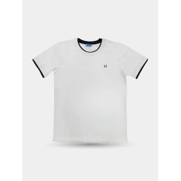 T-shirt Liu Jo bianca con girocollo blu e logo LJ ricamato, vista frontale