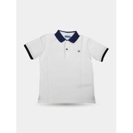 Polo Liu Jo bianca con colletto blu e logo LJ ricamato, vista frontale