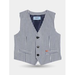 Gilet elegante Liu Jo a righe blu e bianche con tre bottoni, vista frontale