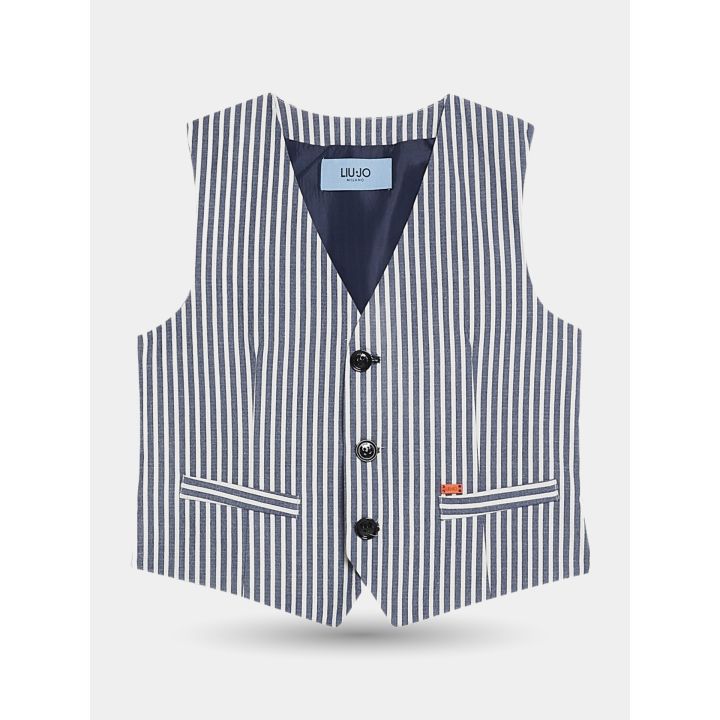 Gilet elegante Liu Jo a righe blu e bianche con tre bottoni, vista frontale