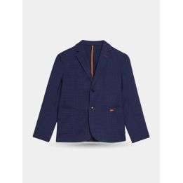 Giacca elegante Liu Jo blu a due bottoni con dettagli arancioni, vista frontale