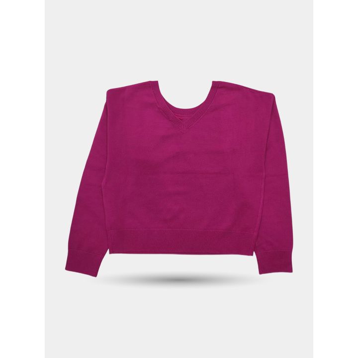 Retro della maglia Liu Jo fucsia con scollo ampio e motivo a V
