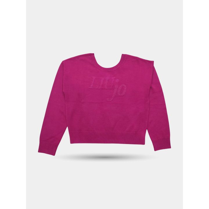 Maglia Liu Jo fucsia a maniche lunghe con logo sul davanti, vista frontale
