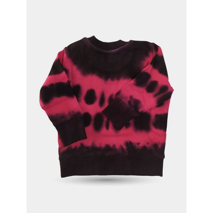 Retro della felpa tie-dye fucsia e nera con polsini scuri