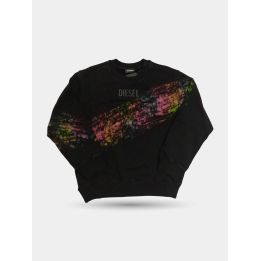 Felpa Diesel nera oversize da ragazzo vista frontale con macchie di colore