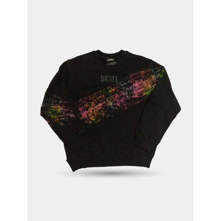 Felpa Diesel nera oversize da ragazzo vista frontale con macchie di colore
