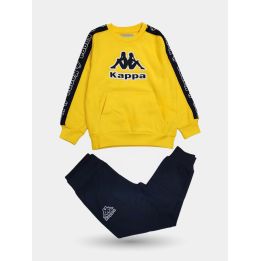 Tuta Kappa da bambino con felpa gialla e pantalone blu, vista frontale