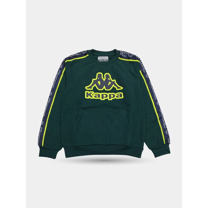 Felpa girocollo verde Kappa con maxi logo giallo fluo