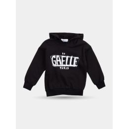 Felpa nera Gaelle Paris con cappuccio e logo bianco, vista frontale