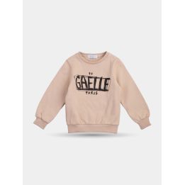 Felpa girocollo beige Gaelle Paris con logo nero, vista frontale
