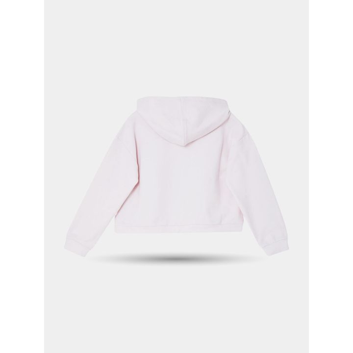 Retro della felpa rosa con cappuccio, linea corta e maniche lunghe