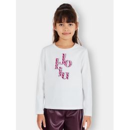 Ragazza con la t-shirt Liu Jo bianca a manica lunga e logo fucsia