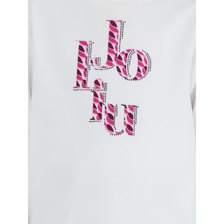Dettaglio del logo Liu Jo paisley fucsia contornato di strass