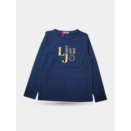T-shirt Liu Jo blu a manica lunga con logo oro e brillantini, vista frontale