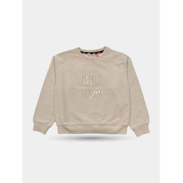 Felpa Liu Jo beige girocollo con logo dorato e brillantini, vista frontale