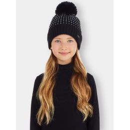Bambina con il cappello Liu Jo nero con pon pon e brillantini argento