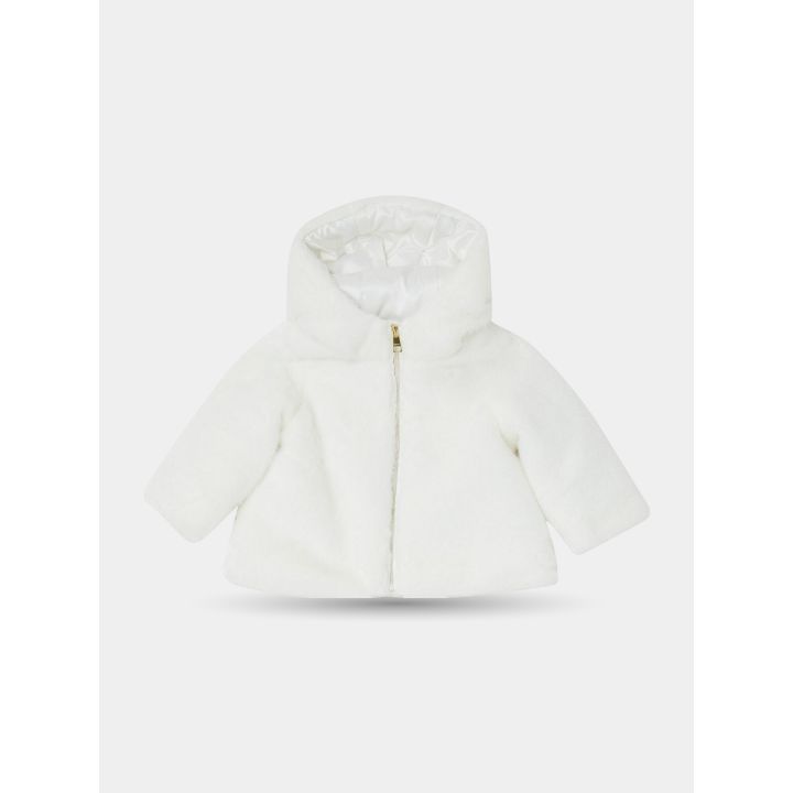 Cappotto Liu Jo bianco effetto pelliccia con zip dorata, vista frontale