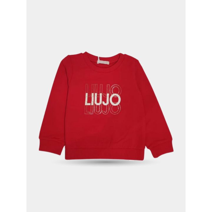 Felpa Liu Jo rossa da bambina con scritta LIUJO bianca, vista frontale