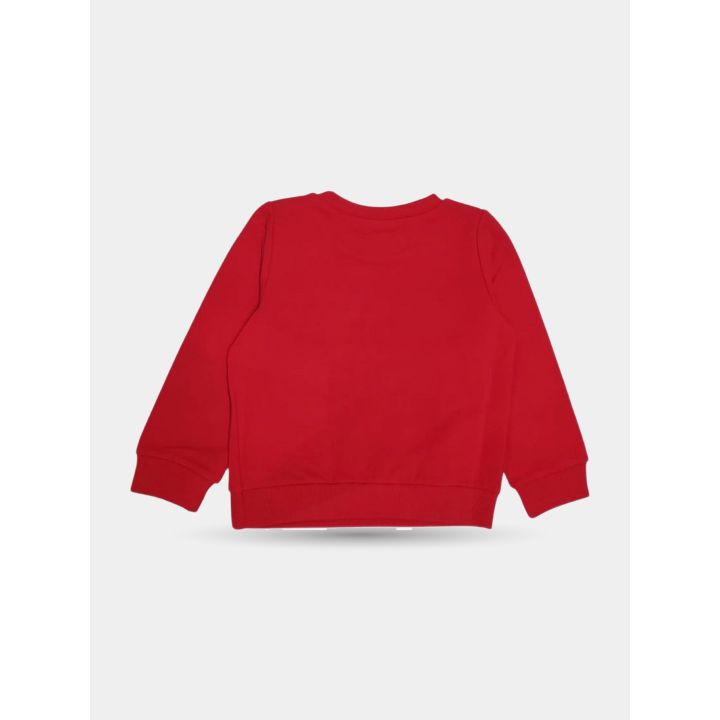 Retro della felpa rossa girocollo con polsini e fondo a costine