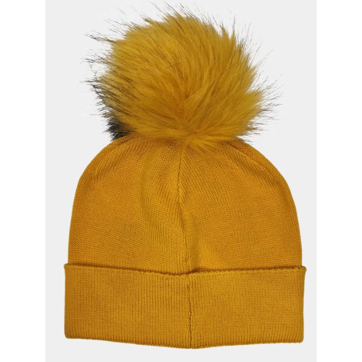 Retro del cappello Liu Jo giallo con pon pon a pelo lungo