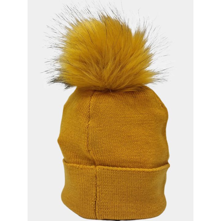 Cappello Liu Jo giallo senape visto di lato con risvolto