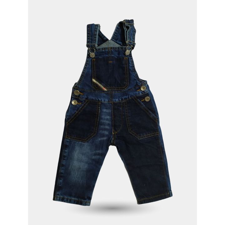 Salopette di jeans Diesel blu bicolore da neonato vista frontale
