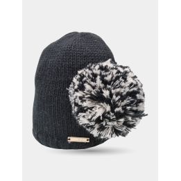 Cappello Liu Jo nero con pon pon laterale bianco e nero, vista di lato