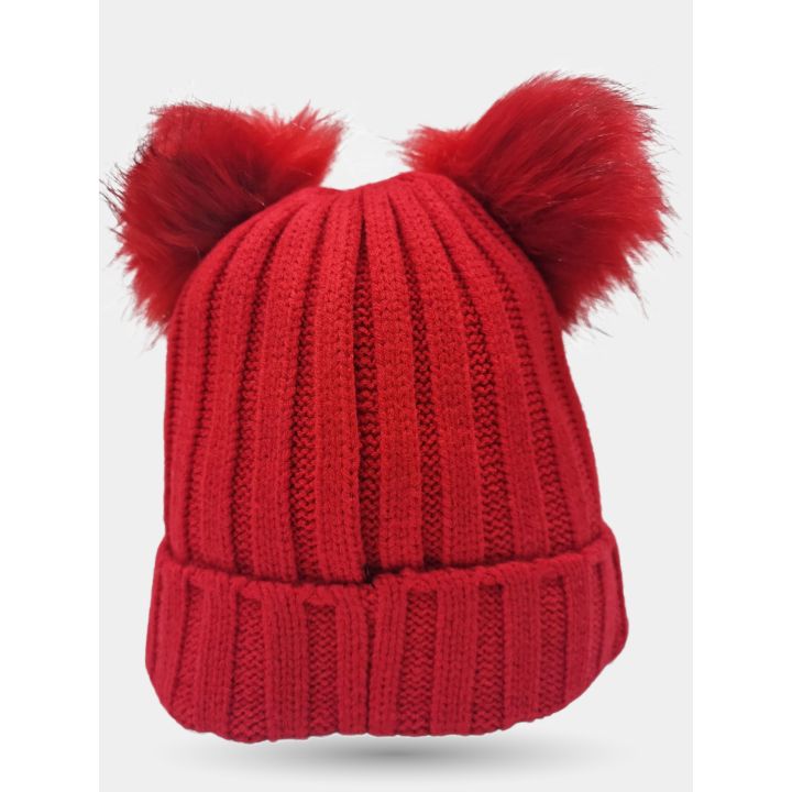Cappello Liu Jo rosso con doppio pon pon visto da dietro