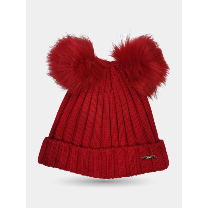 Cappello Liu Jo rosso visto di lato con risvolto e placchetta