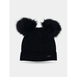 Cappello Liu Jo nero glitter con doppio pon pon, vista frontale