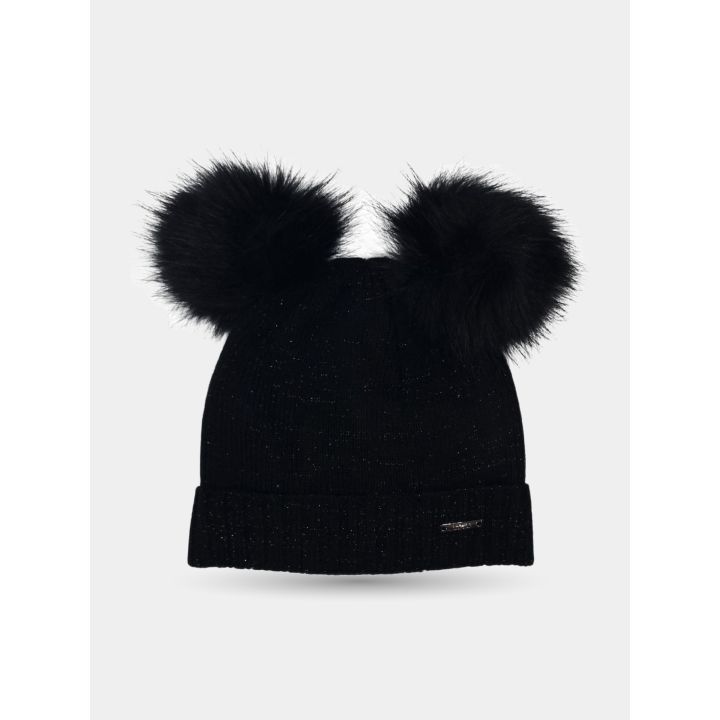 Cappello Liu Jo nero glitter con doppio pon pon, vista frontale