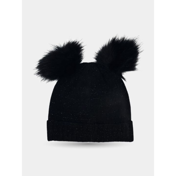 Retro del cappello Liu Jo nero con doppio pon pon a pelo lungo