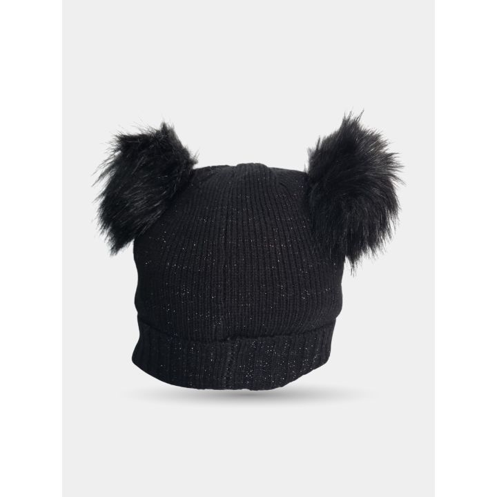 Cappello nero con i due pon pon visto dall'alto