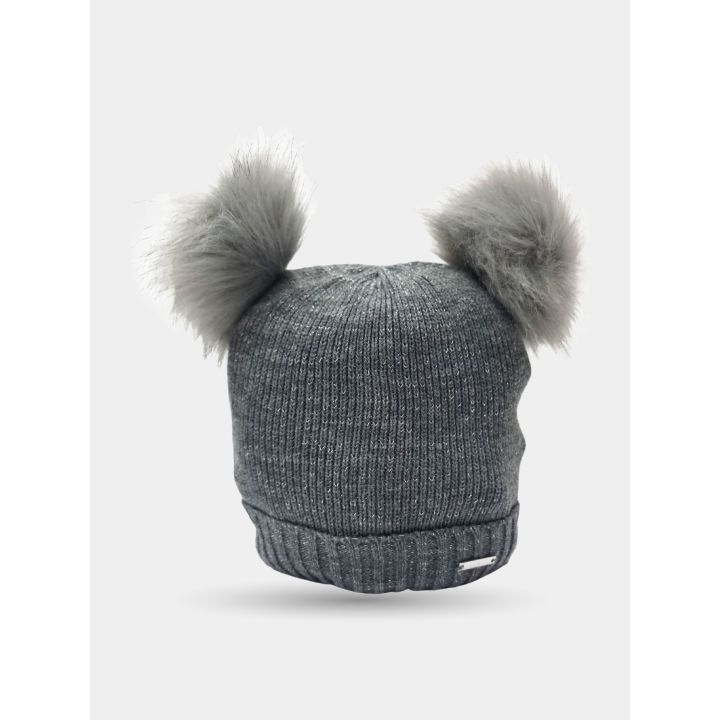Cappello Liu Jo grigio glitter con doppio pon pon, vista frontale