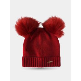 Cappello Liu Jo rosso glitter con doppio pon pon, vista frontale